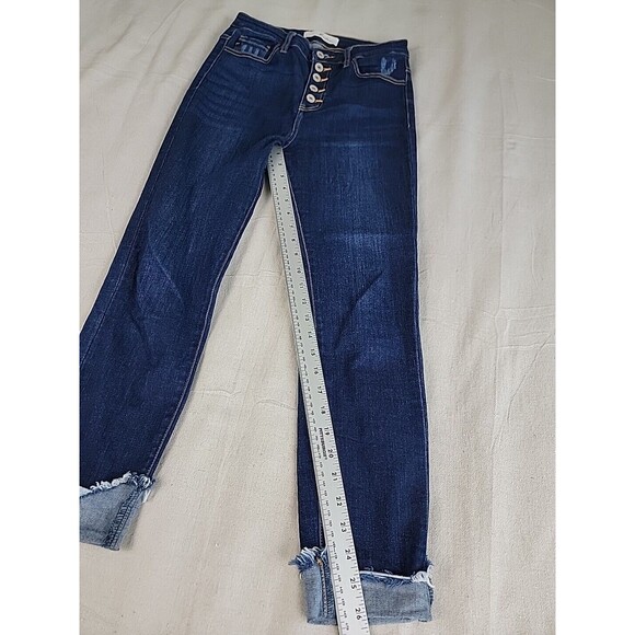 KanCan Jeans Womens 7 27 28x26 Crop Button Fly Stretch Crop Dark Blue Cuffed EUC - Picture 2 of 14